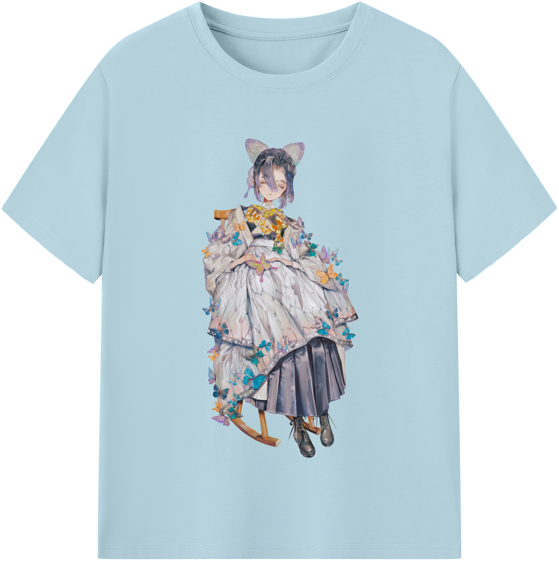 （画像用） 鬼滅の刃（きめつのやいば）蟲柱-胡蝶 しのぶ／こちょう しのぶ Kochou Shinobu 綿100％半袖Tシャツ（フロントプリント）